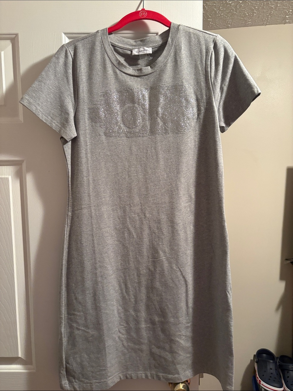 Calvin Klein Gray Tee Dress with Sparkle Logo
